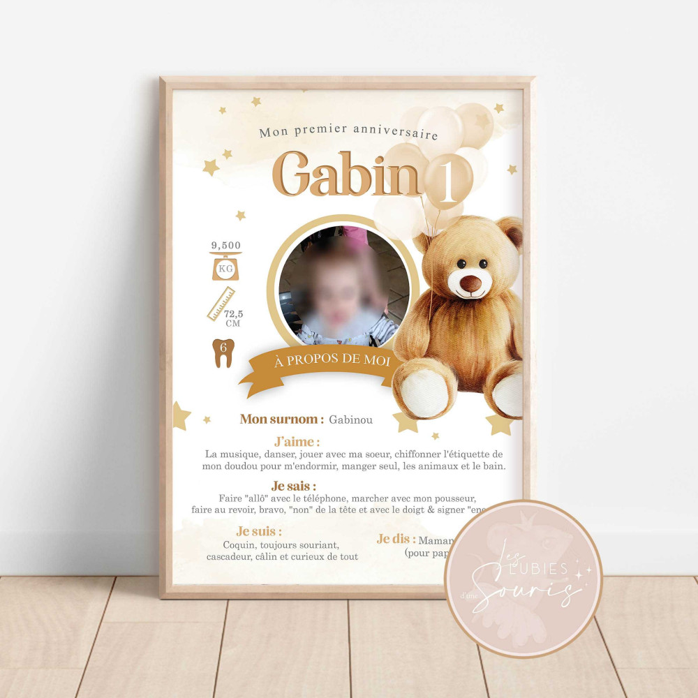 ★ Affiche anniversaire/baptême - Ourson