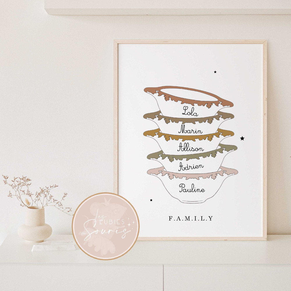 ★ Affiche Bols famille - Bols bretons personnalisés - Illustration famille bols personnalisable