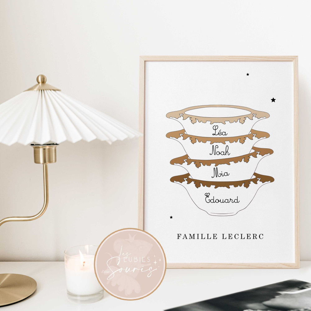 ★ Affiche Bols famille - Bols bretons personnalisés - Illustration famille bols personnalisable