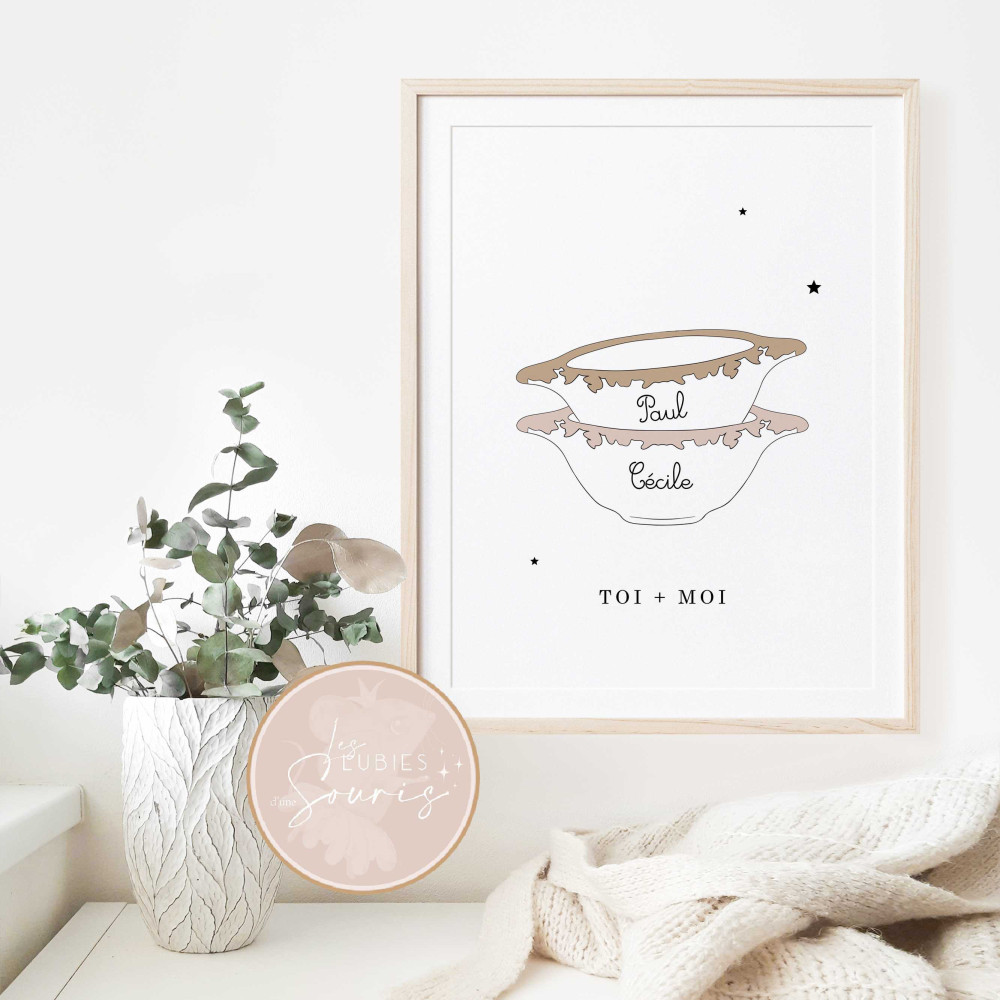 ★ Affiche Bols famille - Bols bretons personnalisés - Illustration famille bols personnalisable