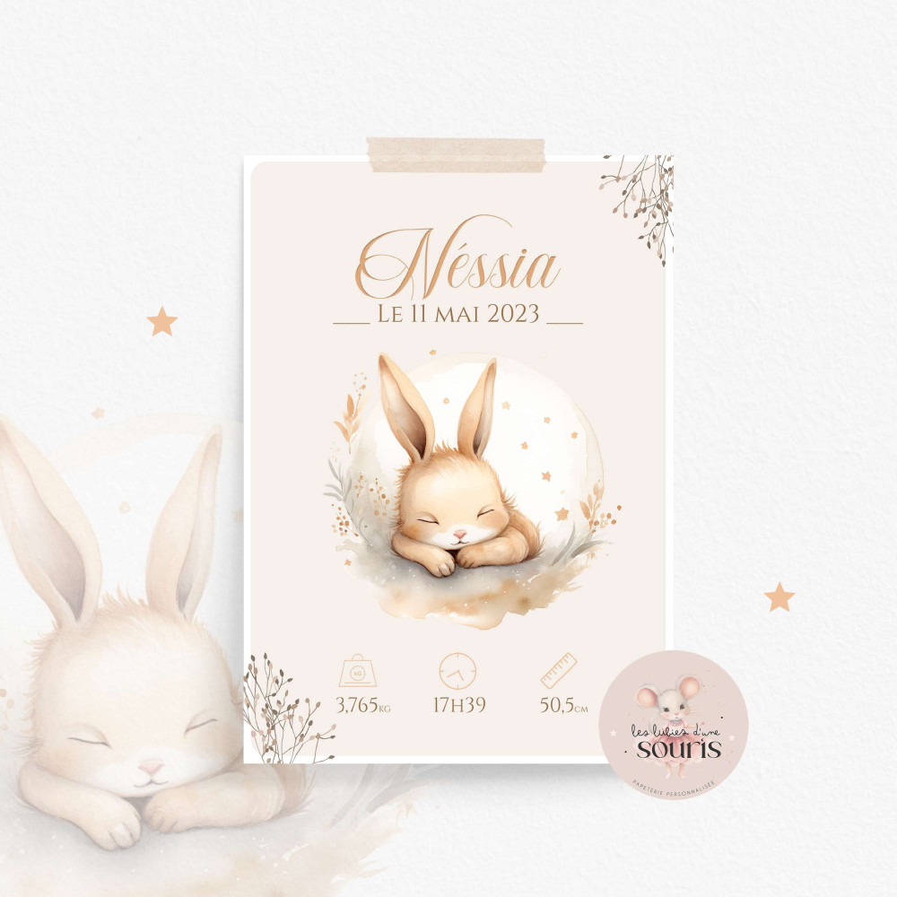 ★ Affiche naissance - Justine, la lapine