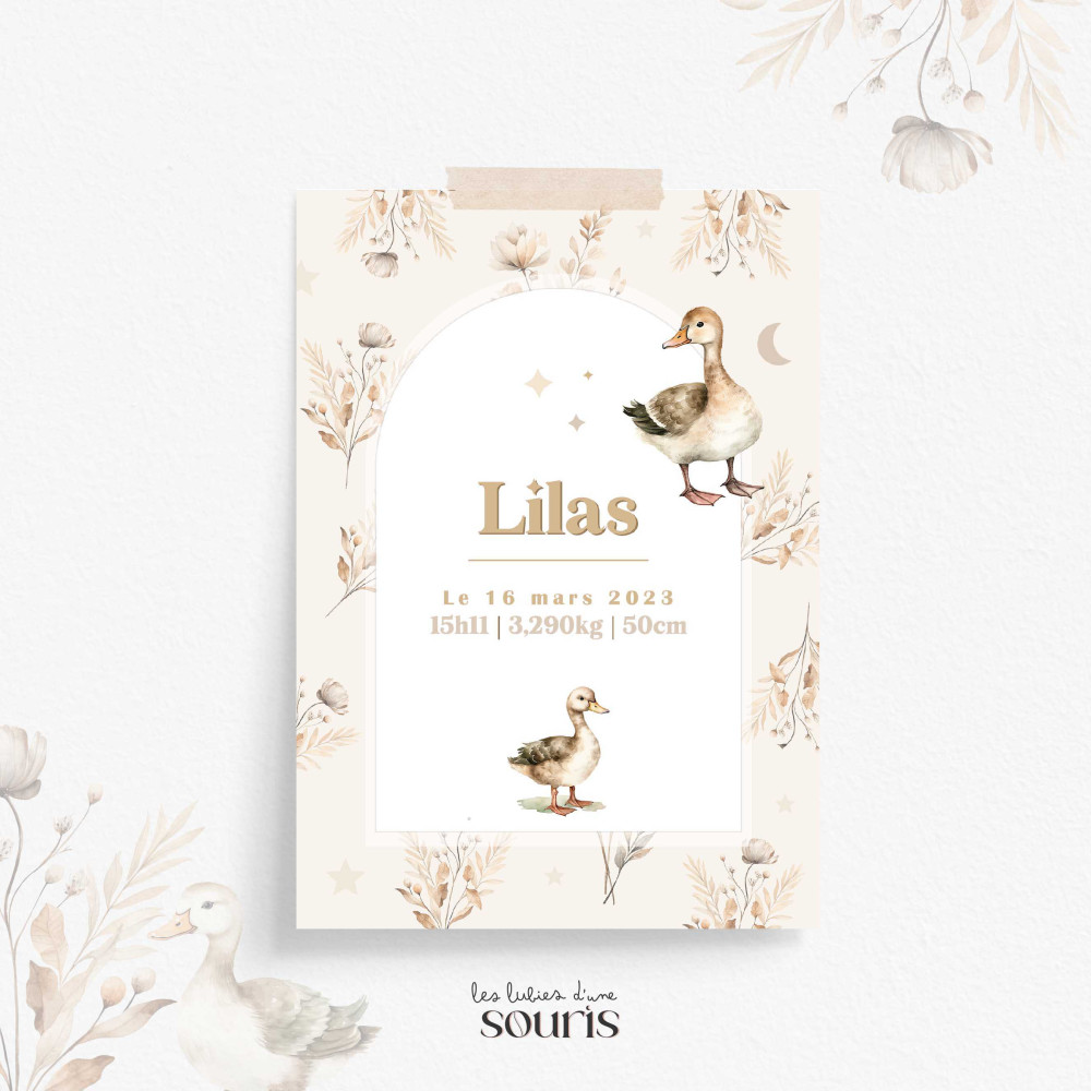 ★ Affiche naissance - Plumes et Pétales