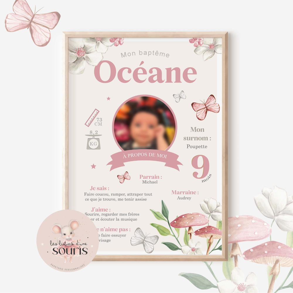 ★ Affiche anniversaire et/ou baptême - Papillon