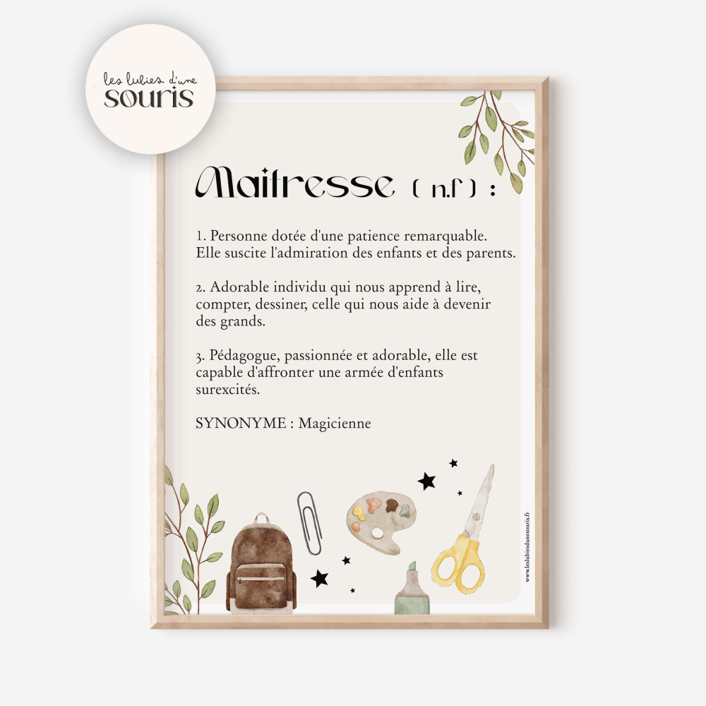 ★ Cadeau de fin d'année | Affiche définition | Maitresse