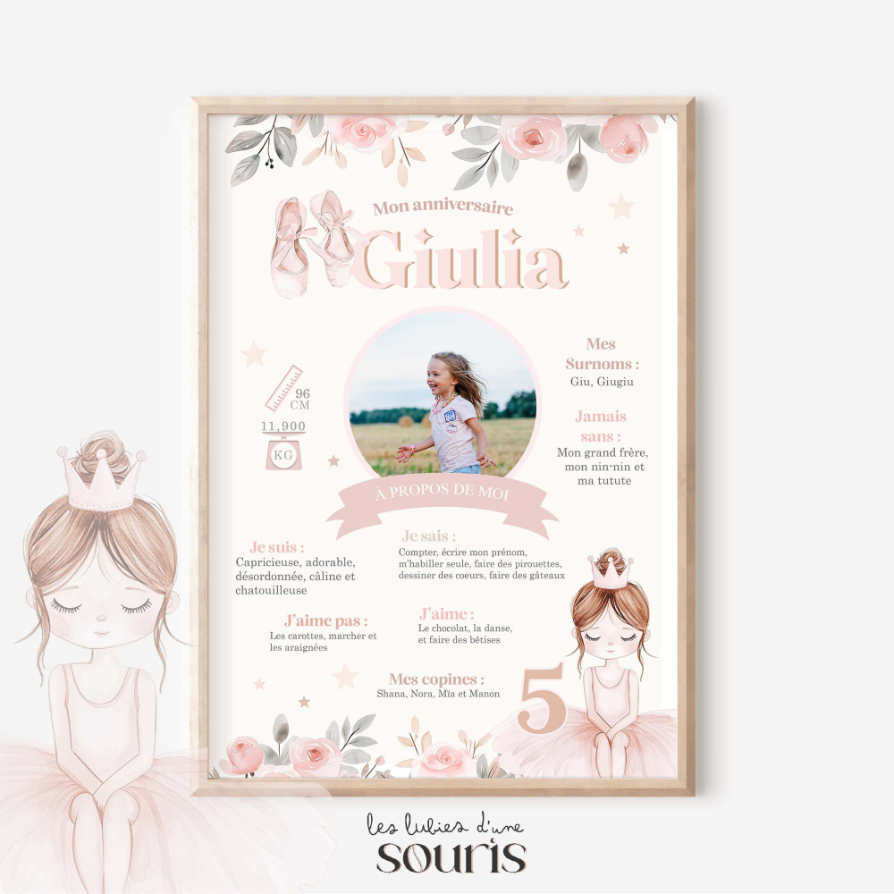 ★ Affiche anniversaire/baptême - Danseuse étoile