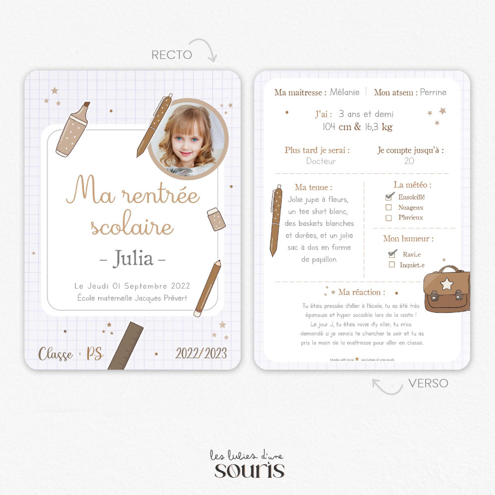 ★ Carte souvenirs - rentrée scolaire ( collection 2023/2024)