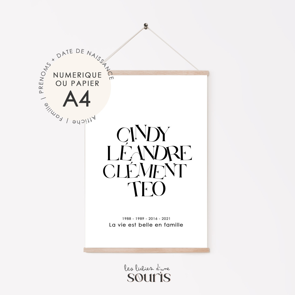 ★ Affiche | Famille | PRENOMS + DATE DE NAISSANCE