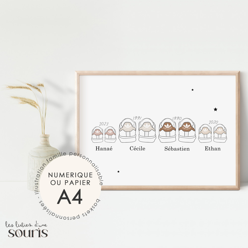★ Affiche famille - baskets personnalisées - Illustration famille personnalisable