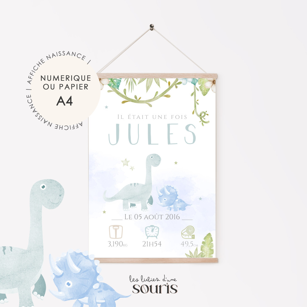 ★ Affiche naissance - Isidor & Tudor, les Dinosaures