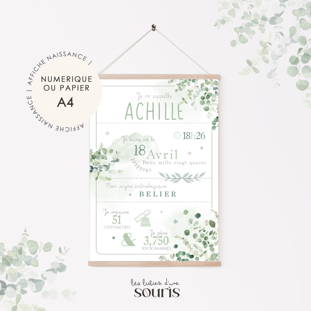 ★ Affiche naissance - Eucalyptus