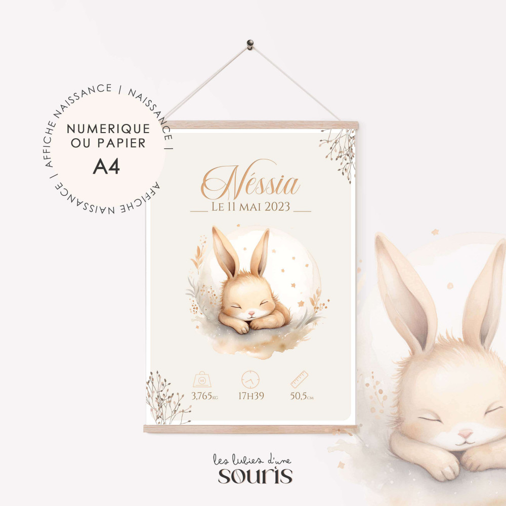 ★ Affiche naissance - Justine, la lapine