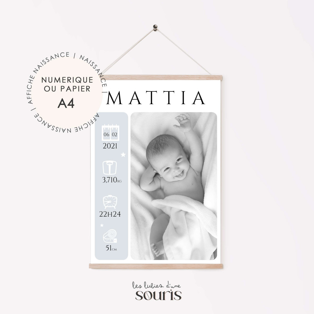 ★ Affiche naissance - Photos (Rose, bleu, vert, marron)