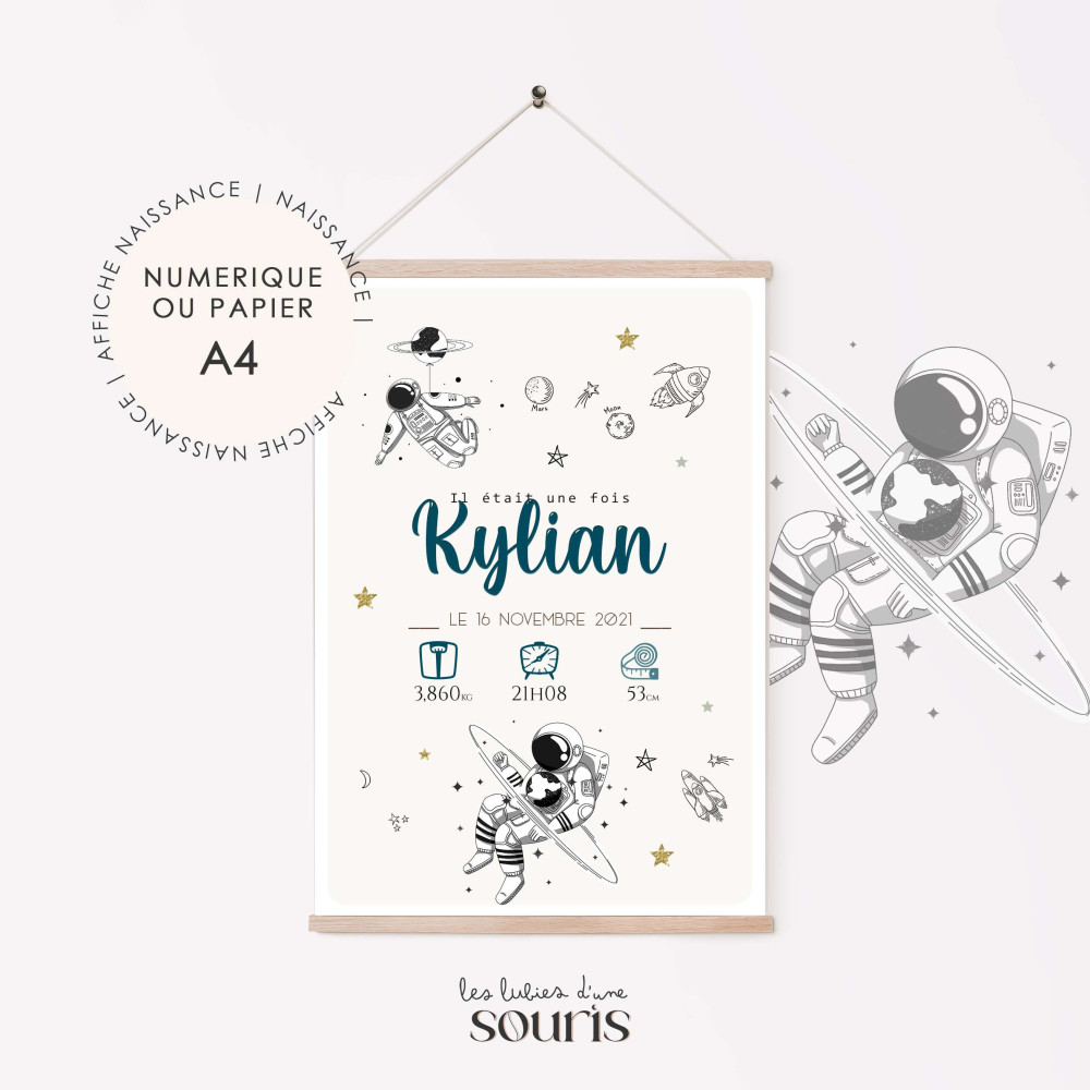 ★ Affiche naissance - Espace/astronaute