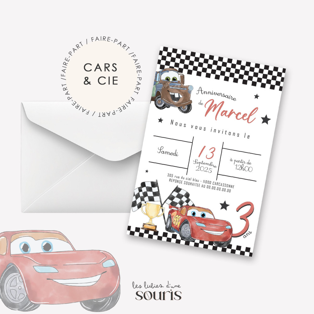 ★ Invitation & Faire part | Format carte postale | Cars & cie