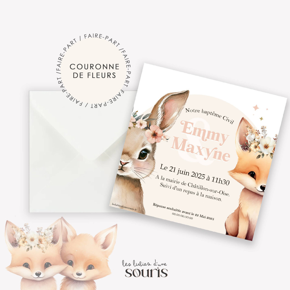 ★ Invitation & Faire part | Format carré | Couronne de fleurs