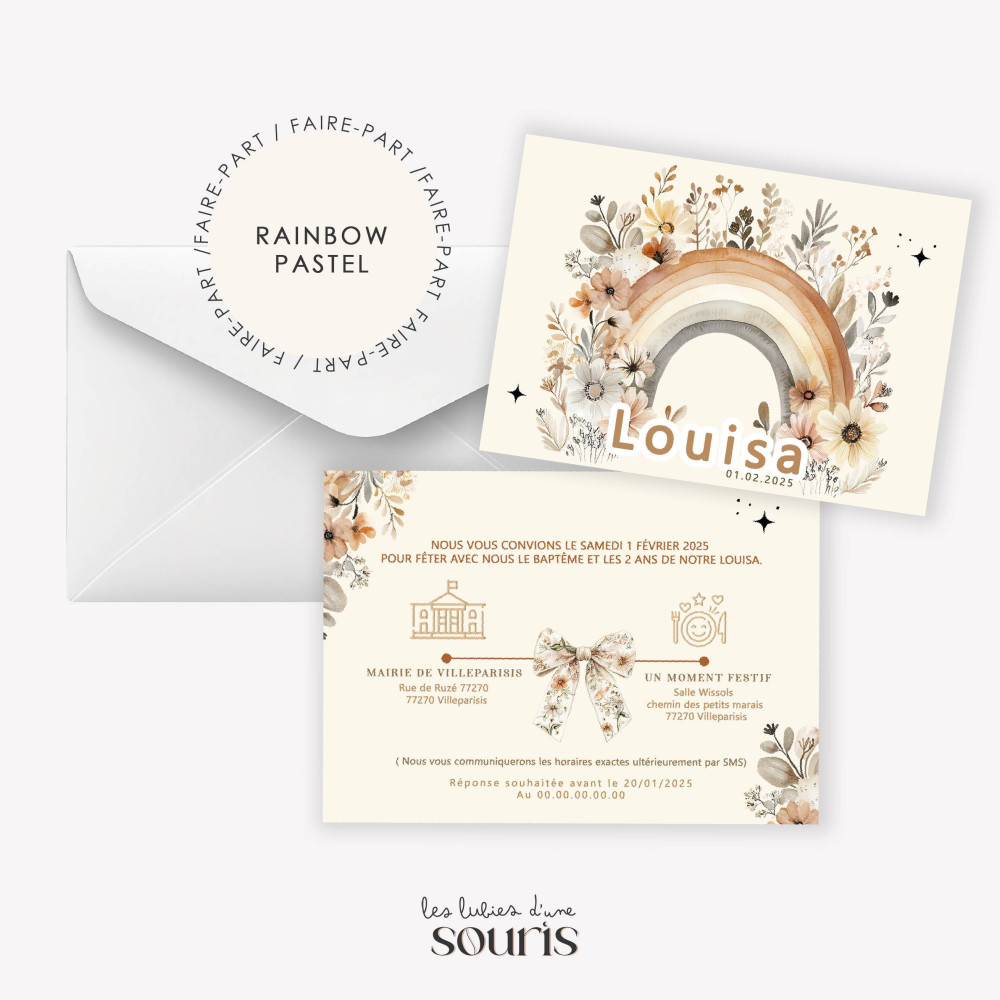 ★ Invitation & Faire part | Format carte postale | Rainbow Pastel