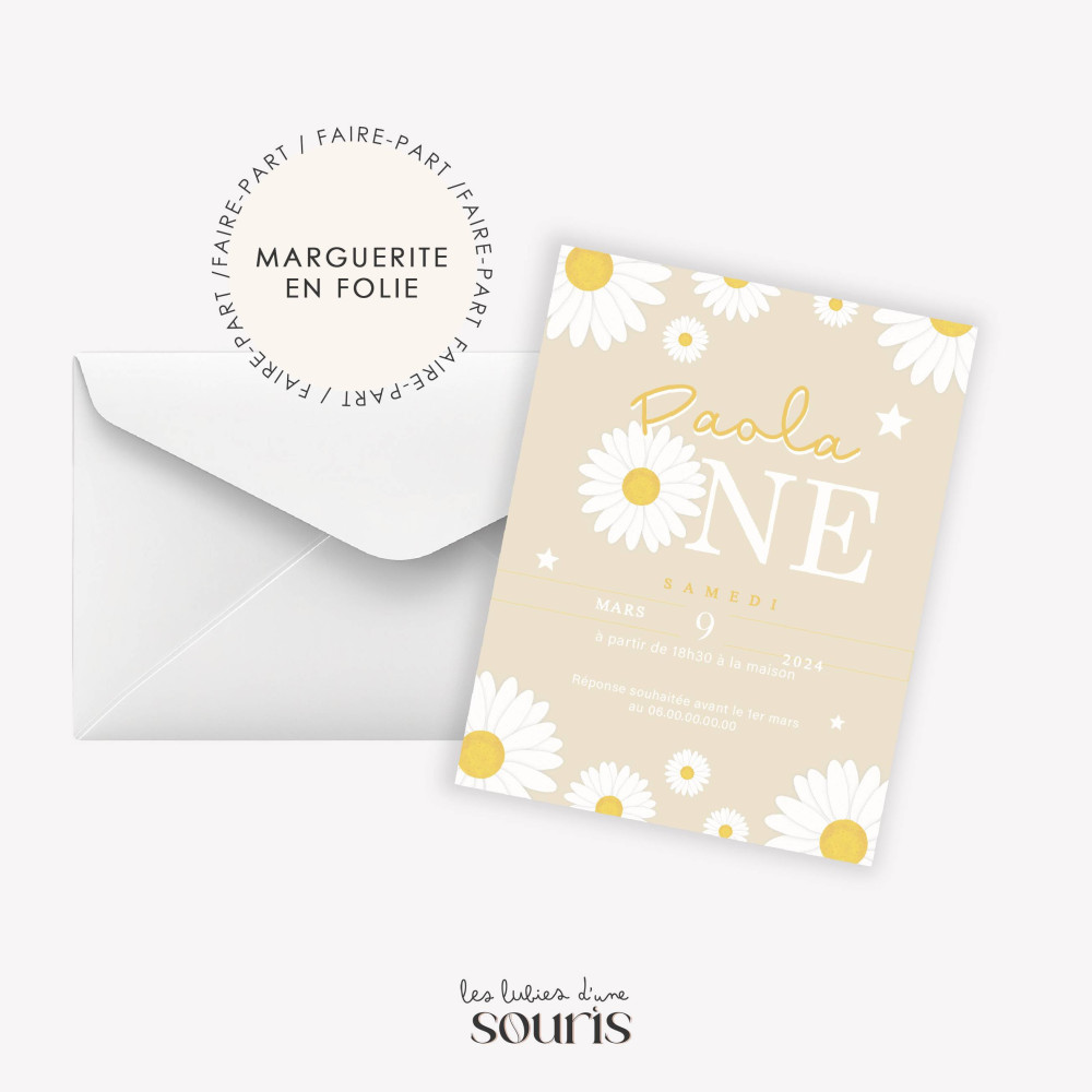★ Invitation & Faire part | Format carte postale |Marguerite en folie