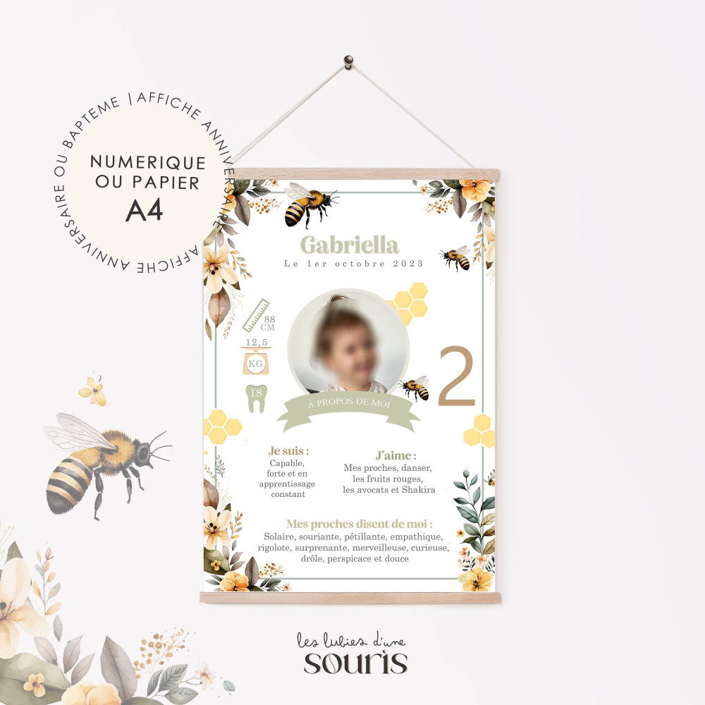 ★ Affiche anniversaire/baptême - Joyeux Bzzniversaire | Abeille