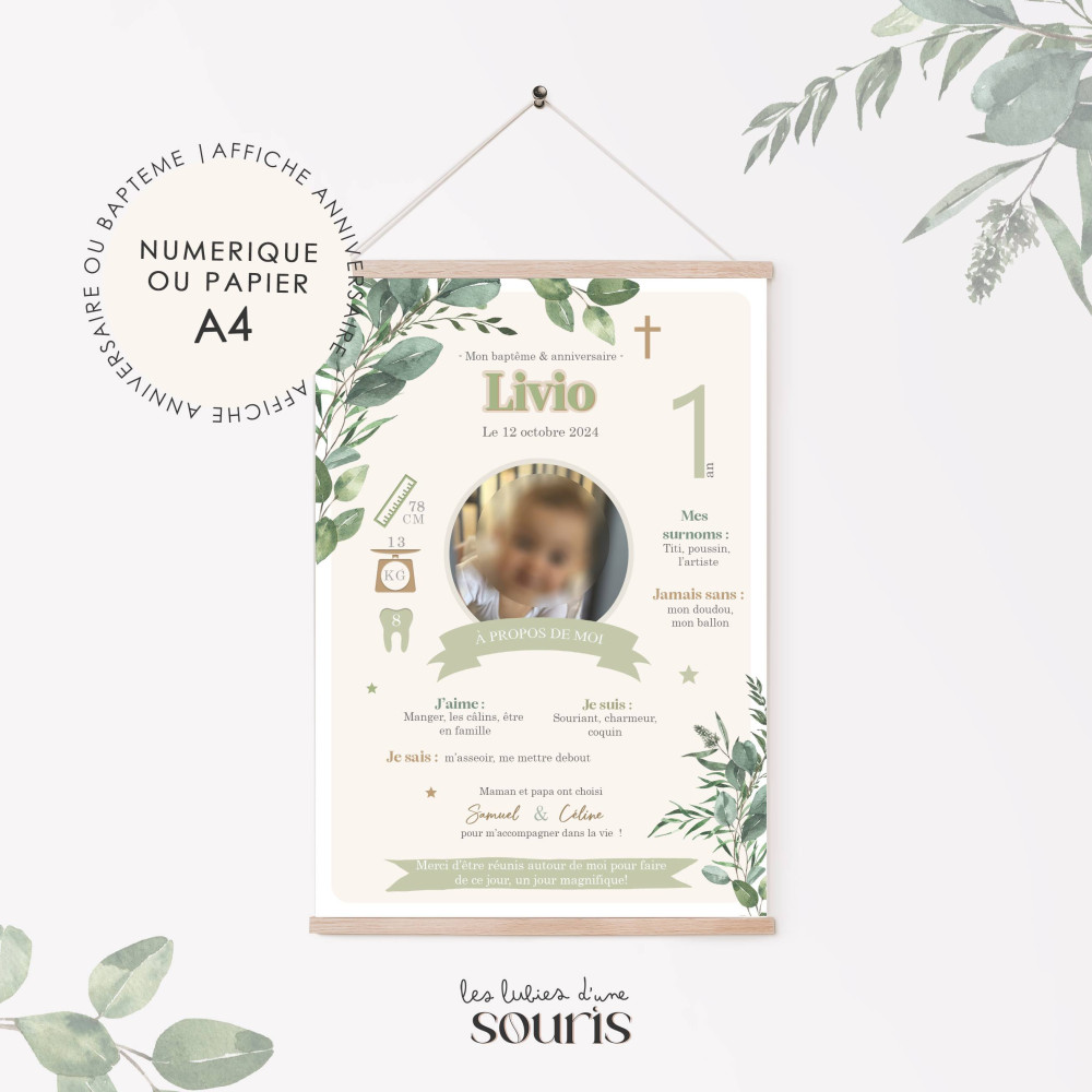 ★ Affiche anniversaire/baptême - Un vent d’eucalyptus pour célébrer !