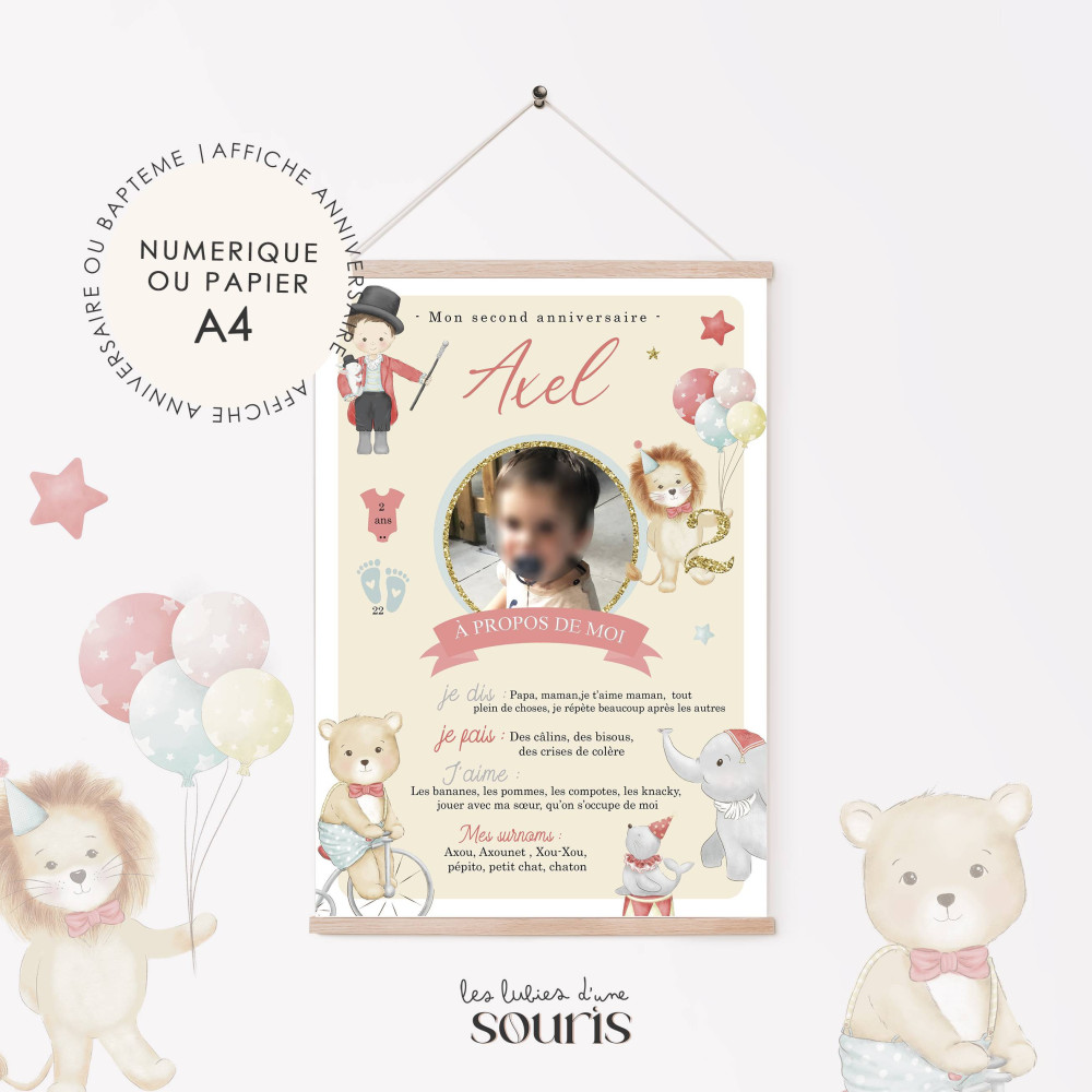 ★ Affiche anniversaire/baptême | Acrobaties, rires et confettis | Cirque