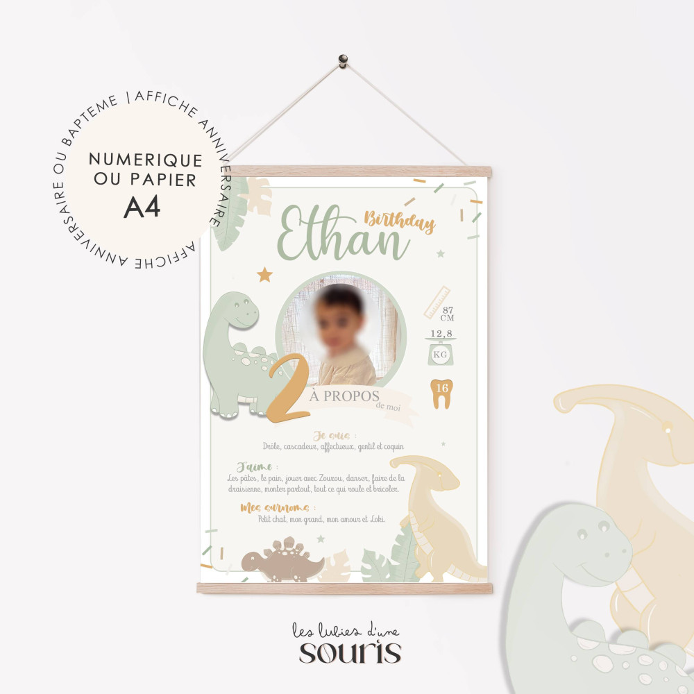 ★ Affiche anniversaire/baptême | Joyeux Anniv’Rex | DinoParty !