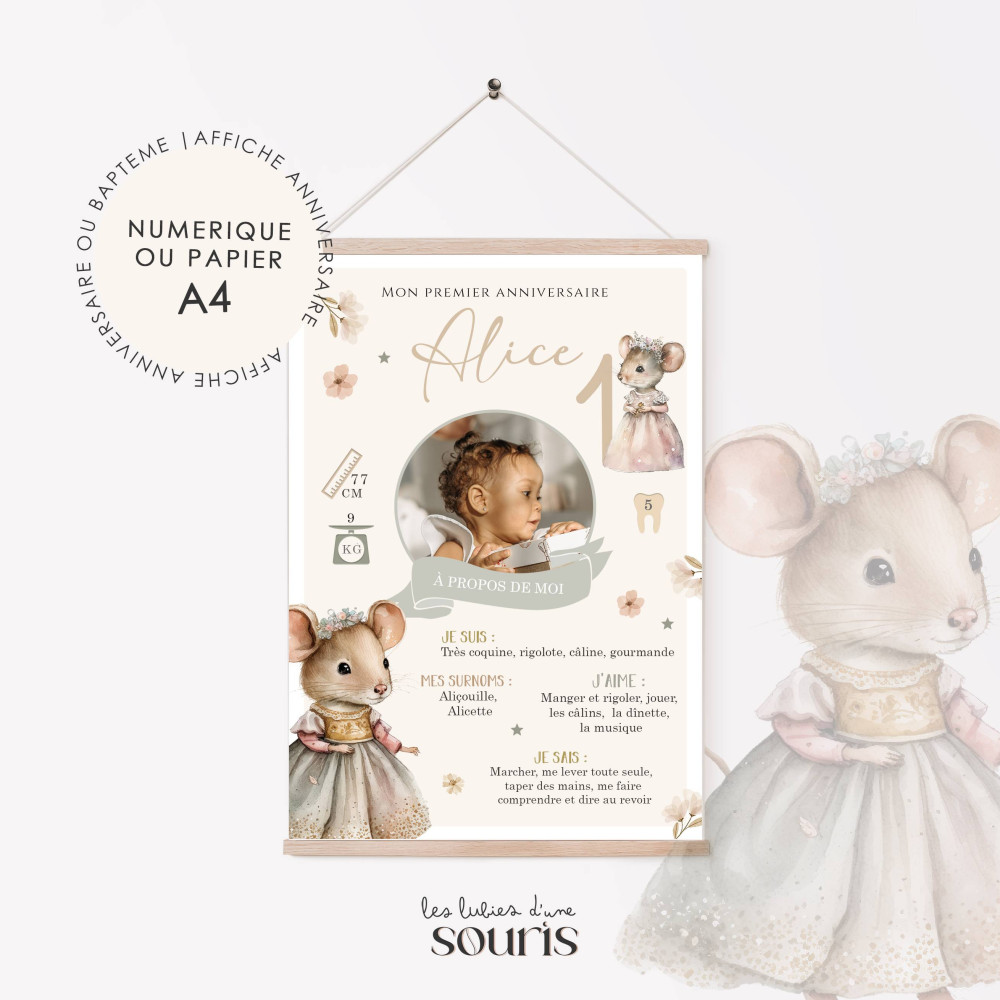 ★ Affiche anniversaire/baptême -  Bienvenue au royaume des petites souris !