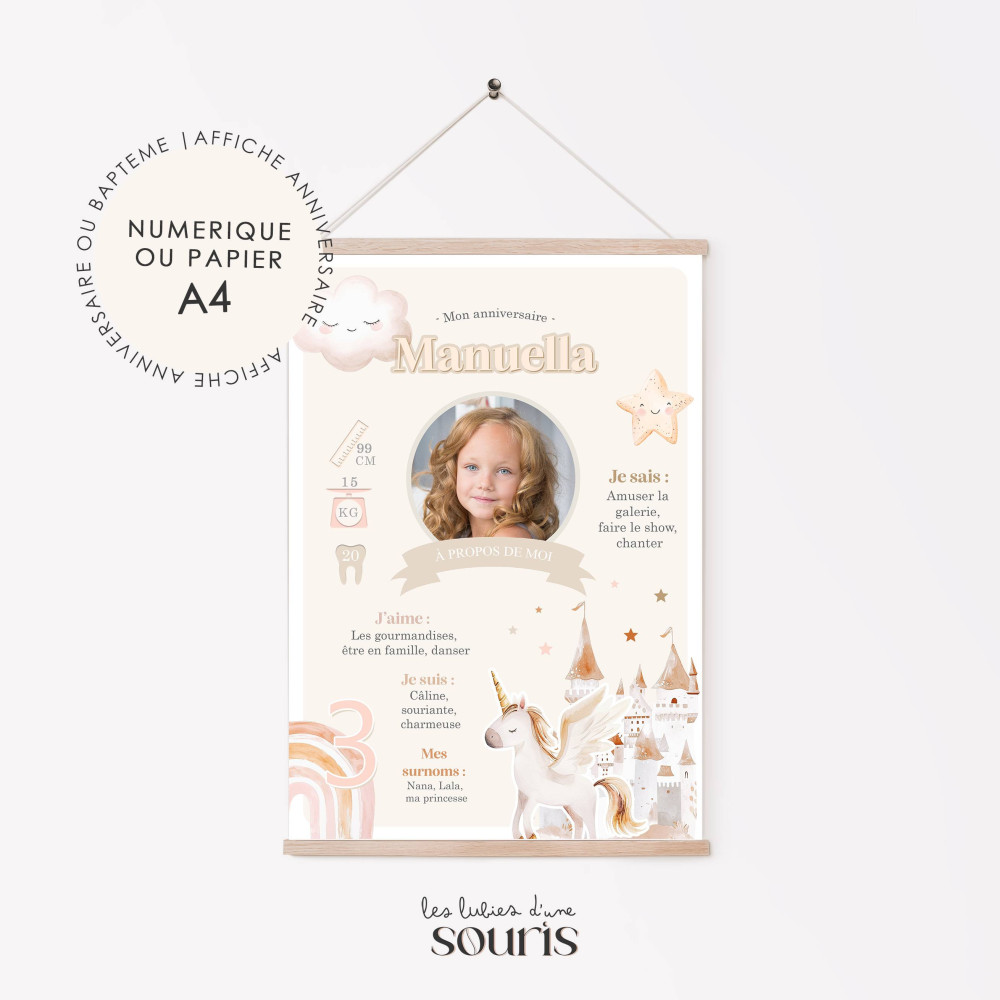 ★ Affiche anniversaire/baptême - Licorne Paradise
