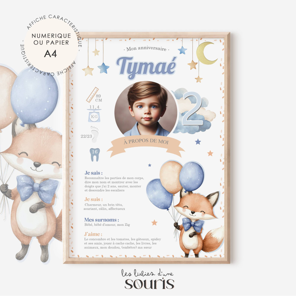 ★ Affiche anniversaire/baptême - Balthazar, le renard 