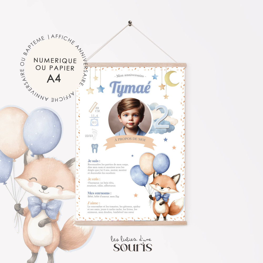 ★ Affiche anniversaire/baptême - Balthazar, le renard 