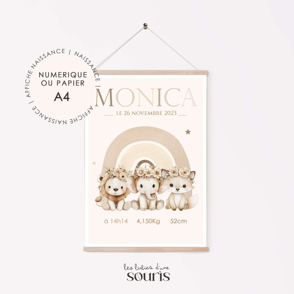 ★ Affiche naissance - Trio d'animaux 