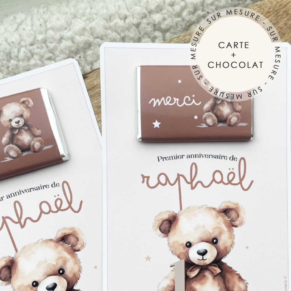 ★ Carte de remerciement / chocolat (x6) - Thème personnalisable