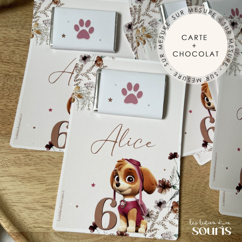 ★ Carte de remerciement / chocolat (x6) - Thème personnalisable