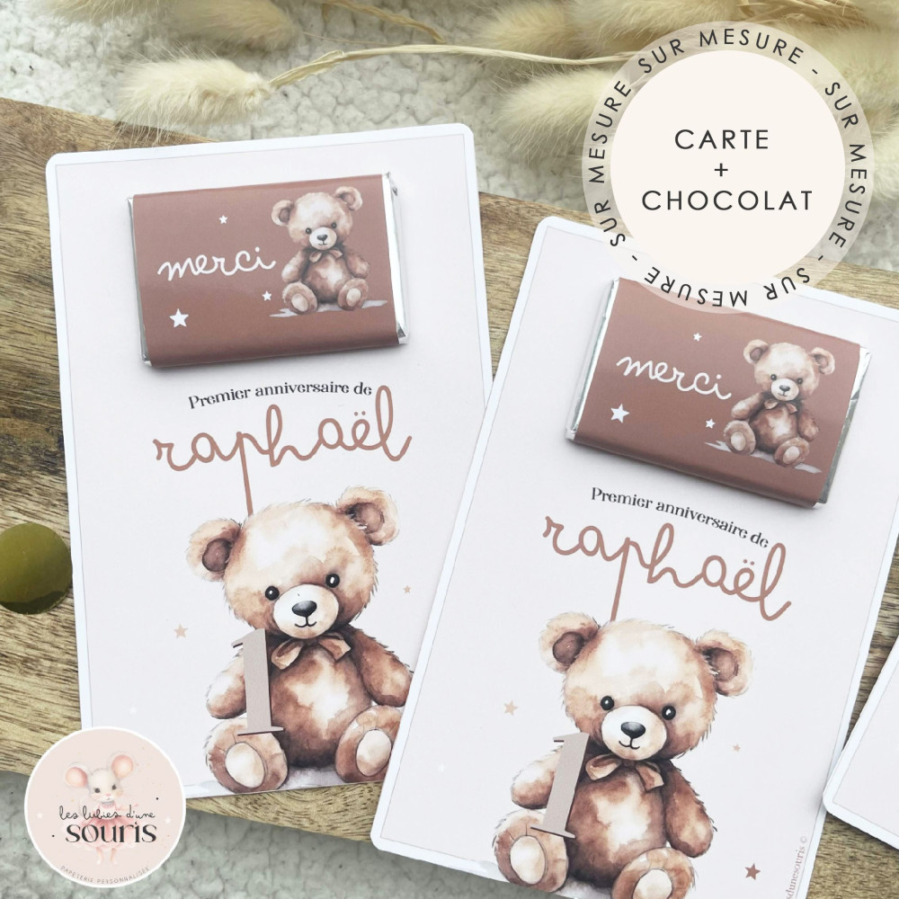 ★ Carte de remerciement / chocolat (x6) - Thème personnalisable