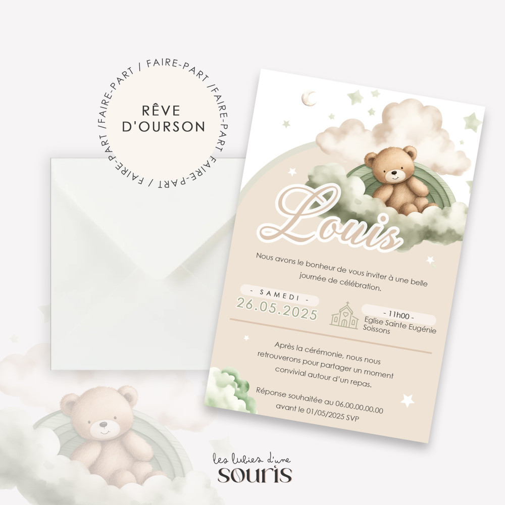 ★ Invitation & Faire part | Format carte postale | Rêve d'Ourson