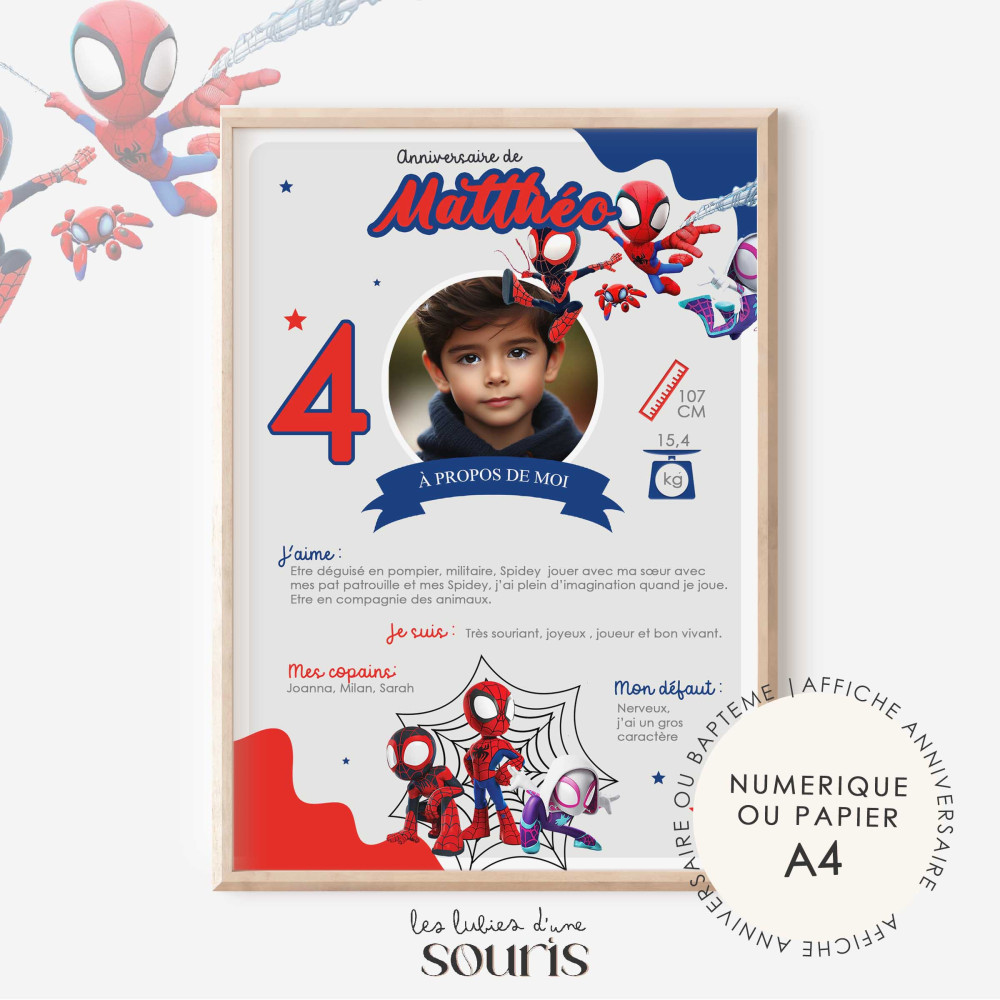 ★ Affiche anniversaire/baptême - Spidey et ses amis
