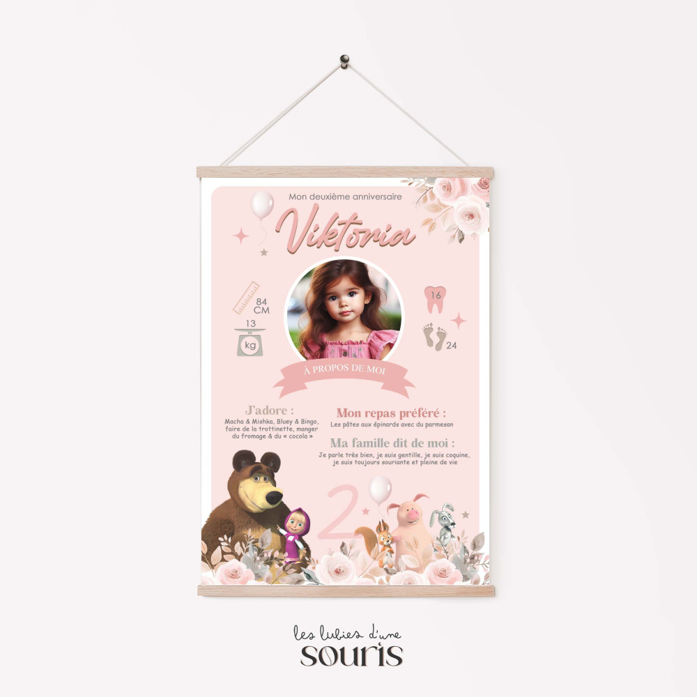 ★ Affiche anniversaire/baptême - Masha et Michka