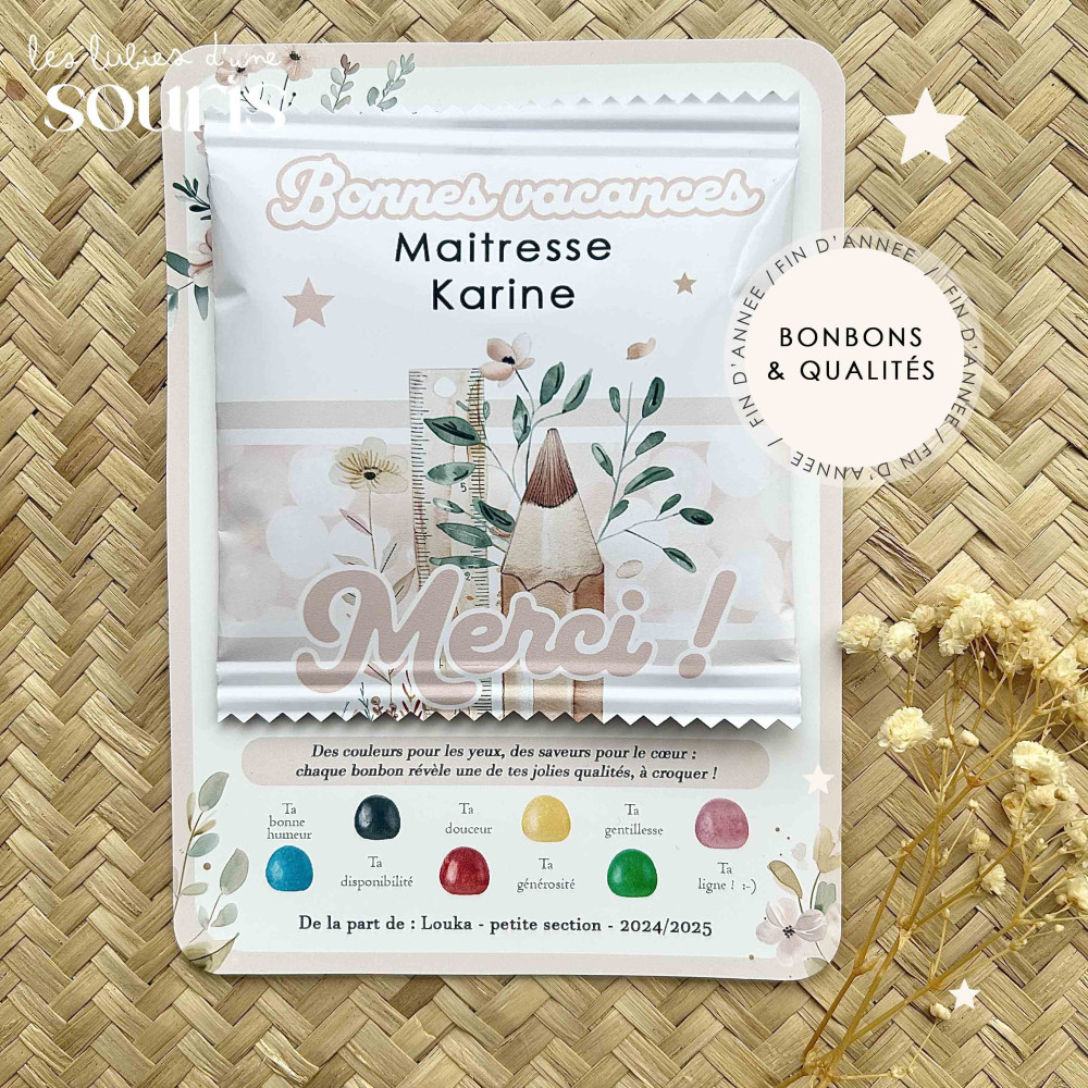 ★ Cadeau de fin d'année | Trésors d’école | Sachet de bonbons