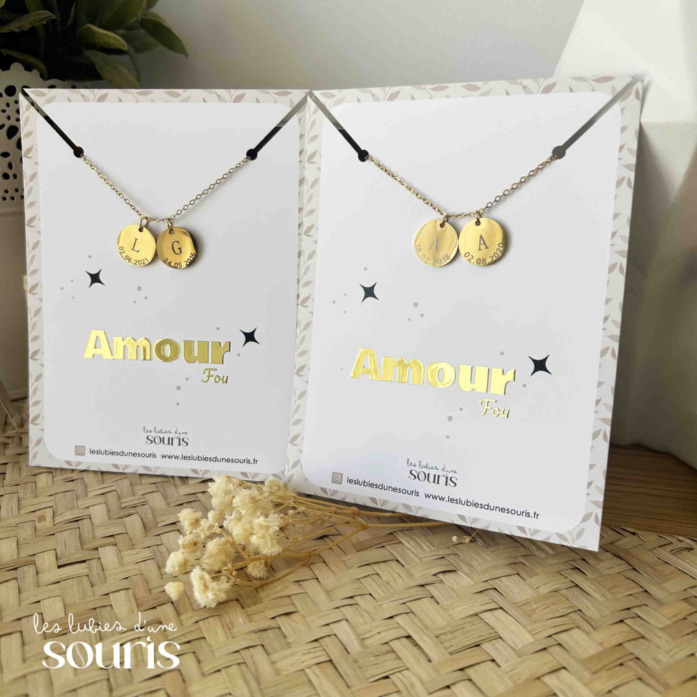 ★ Collier / AMOUR FOU / Initiale & date de naissance