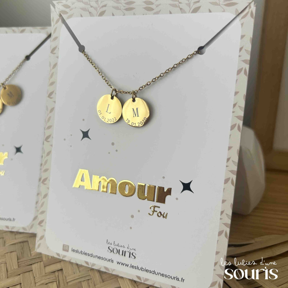 ★ Collier / AMOUR FOU / Initiale & date de naissance