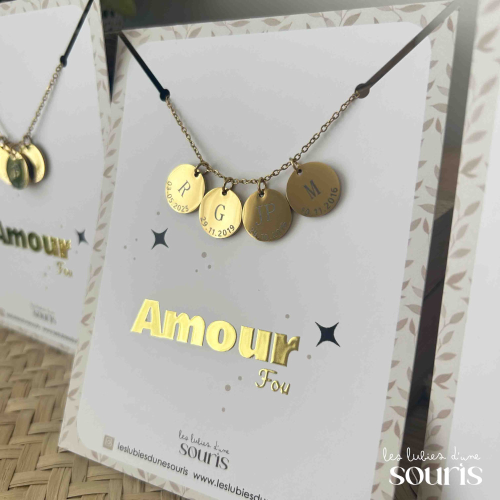 ★ Collier / AMOUR FOU / Initiale & date de naissance