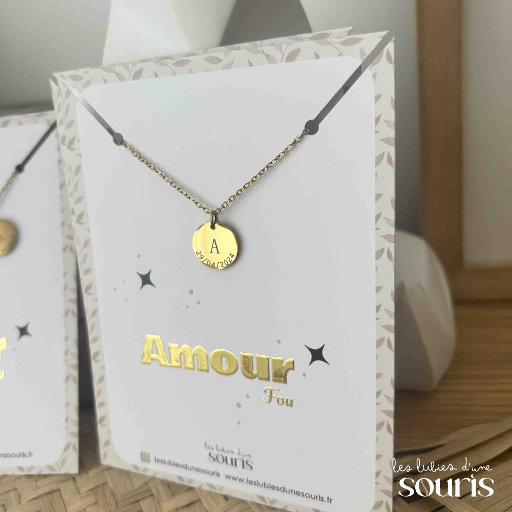 ★ Collier / AMOUR FOU / Initiale & date de naissance