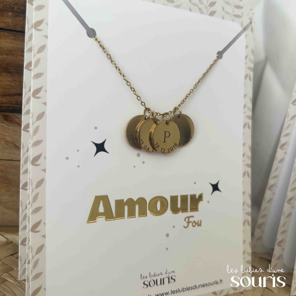 ★ Collier / AMOUR FOU / Initiale & date de naissance