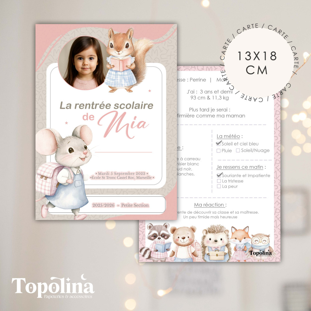 ★ Carte souvenirs - rentrée scolaire (2025/2026) / Rose