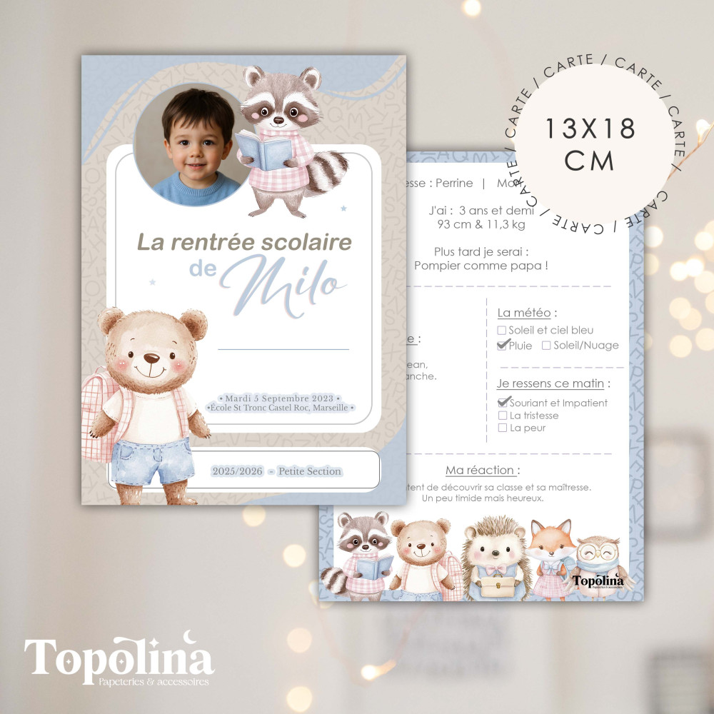 ★ Carte souvenirs - rentrée scolaire (2025/2026) / Bleu