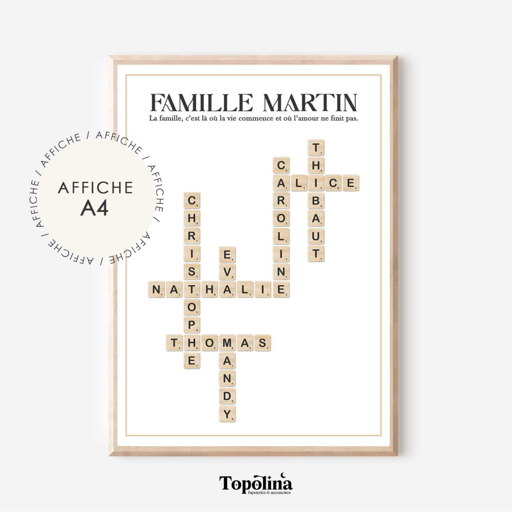 ★ Affiche Famille personnalisée – Style Scrabble | Déco murale unique et cadeau original