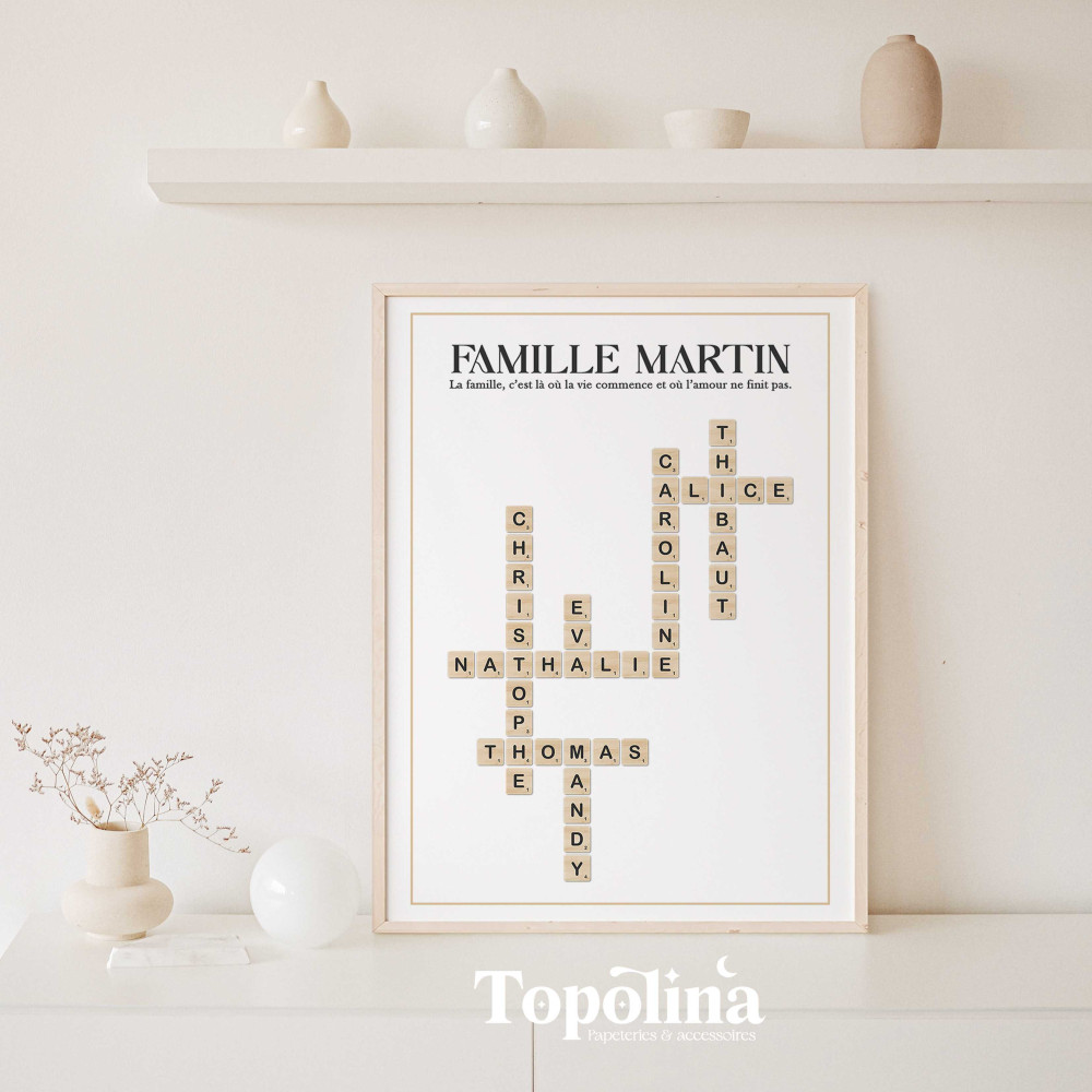 ★ Affiche Famille personnalisée – Style Scrabble | Déco murale unique et cadeau original