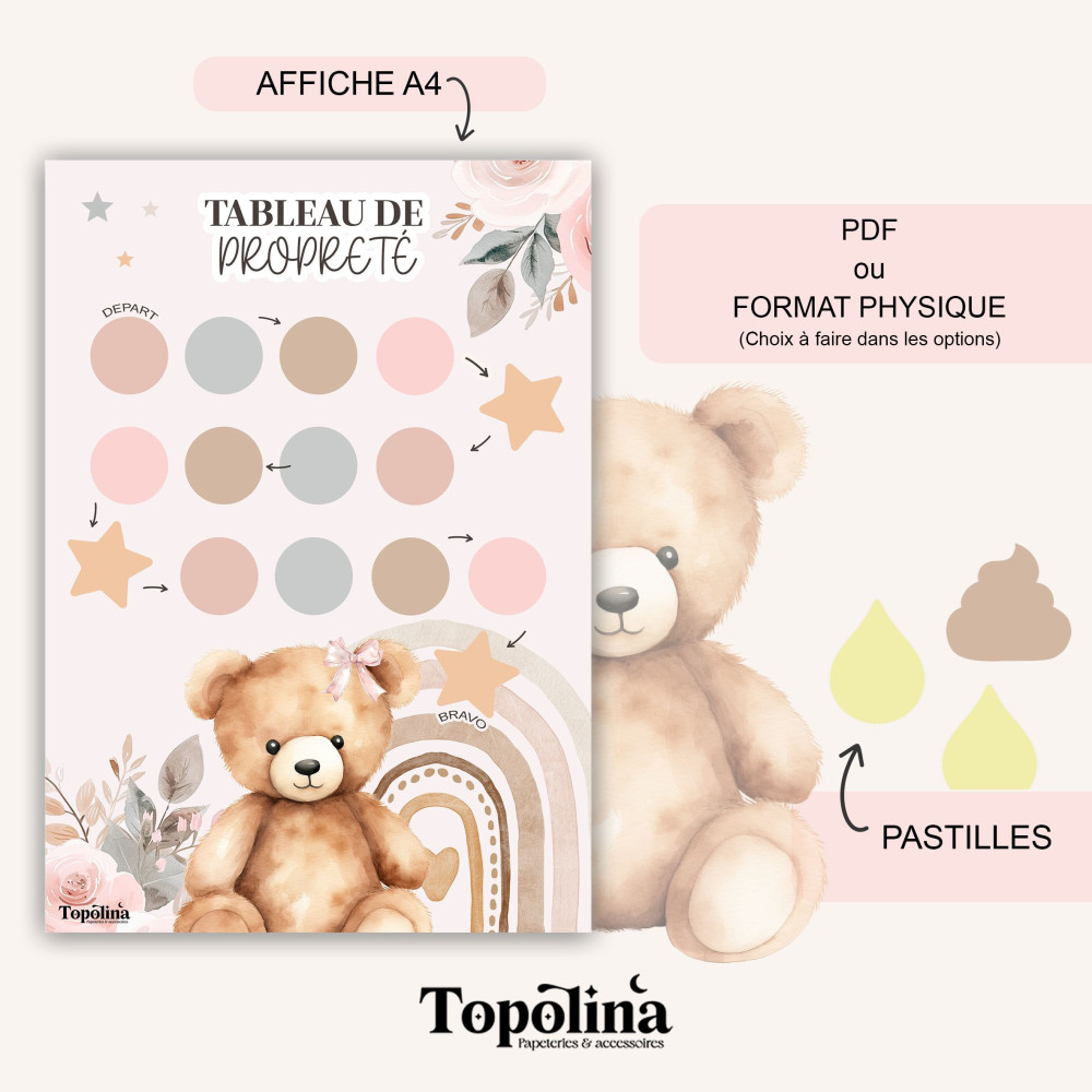 ★ Tableau de propreté pour Enfant | Ourson