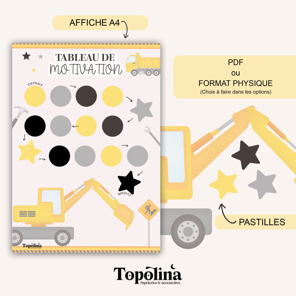 ★ Tableau de Motivation pour Enfant | Engin de chantier
