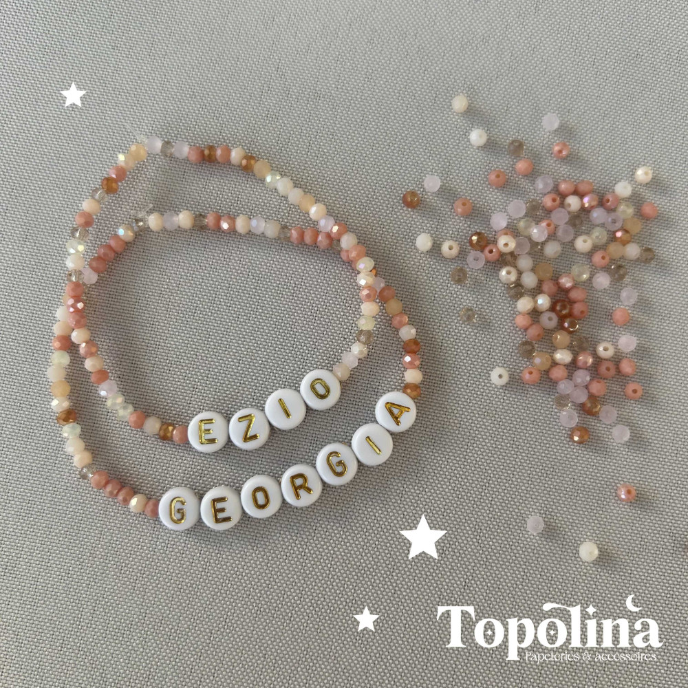 ★ Bracelet - peach multicolor / perles de verres - Personnalisable  - Prénom, mot, initiale(s)