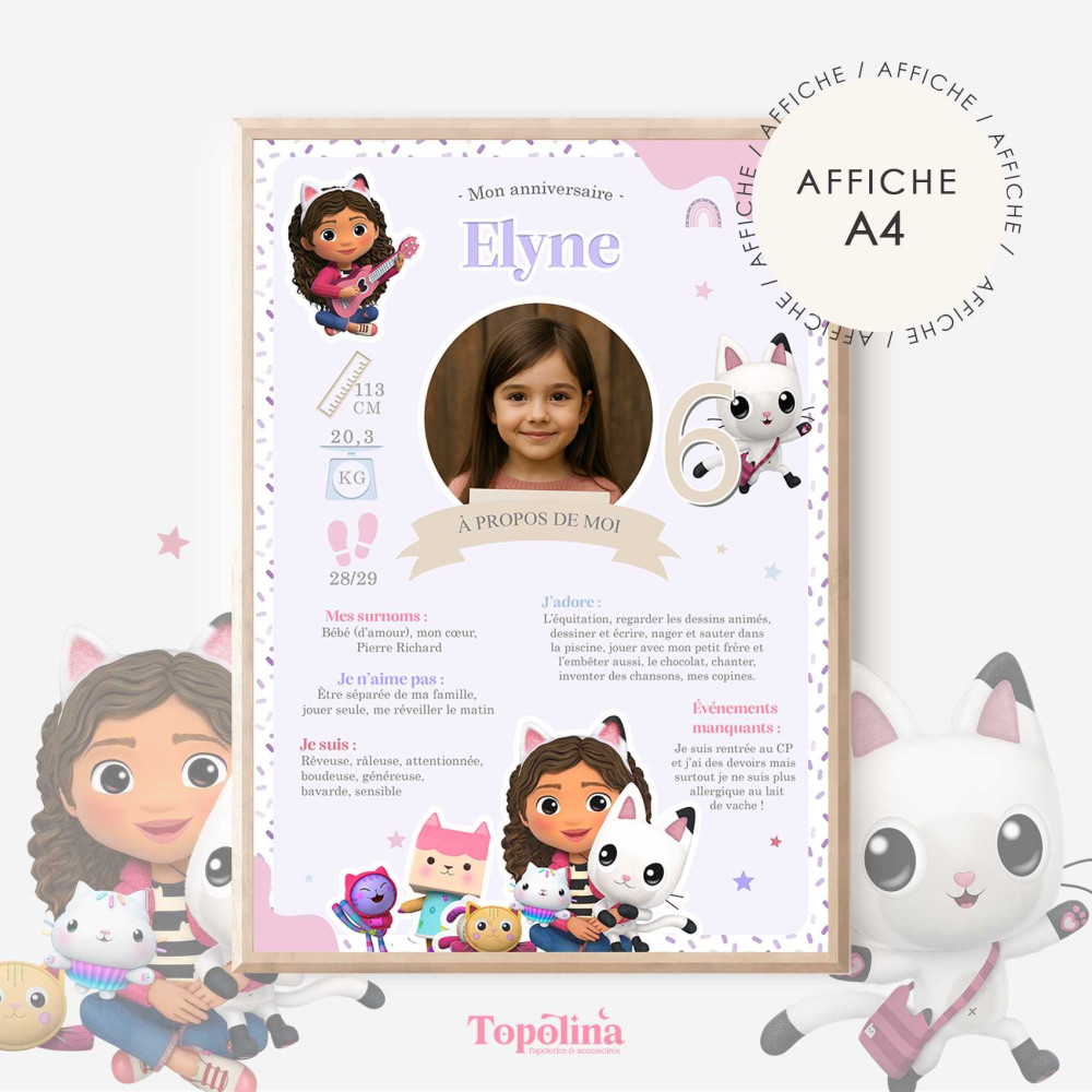 ★ Affiche anniversaire/baptême - Gabby cat / Gabby chat